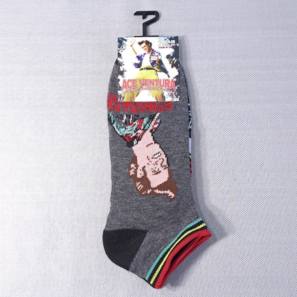 2 Pair One Size Ace Ventura Ankle Socks Black/Gray Shoe Size 7-12 - Picture 2 of 5